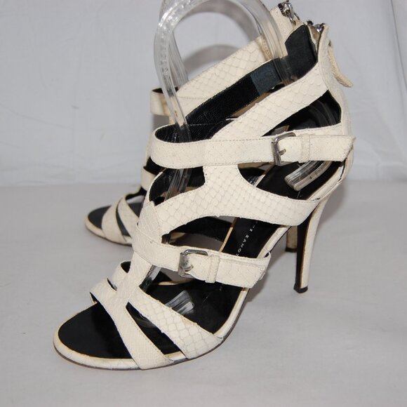 39/9 ❤️ GIUSEPPE ZANOTTI Ivory Leather High Heels GLADIATOR SANDALS BOOTS ITALY - Picture 6 of 14